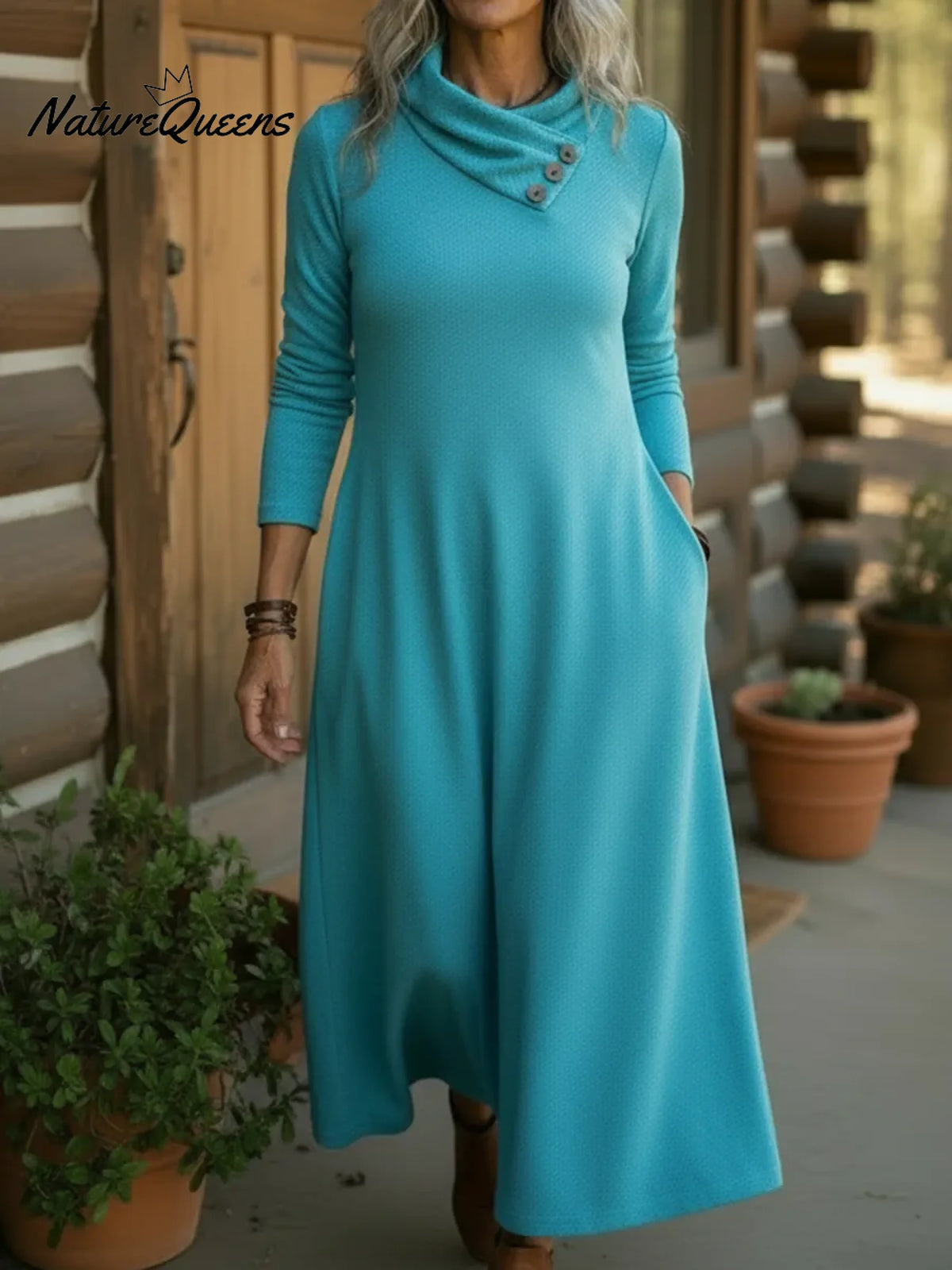 Cozy Button-down Stretch Midi Dress