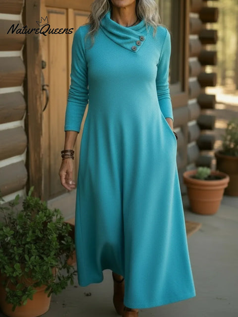 Cozy Button-down Stretch Midi Dress