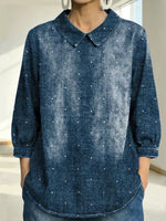 Women's Dot Pattern Art Print Casual Denim 3/4 Sleeve Shirt
