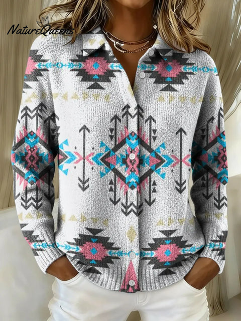Women's Ethnic Style Art Patterns Printed Collared Sweater