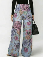 Women's Vintage Flowers Print Casual Fashion Cutout Jeans