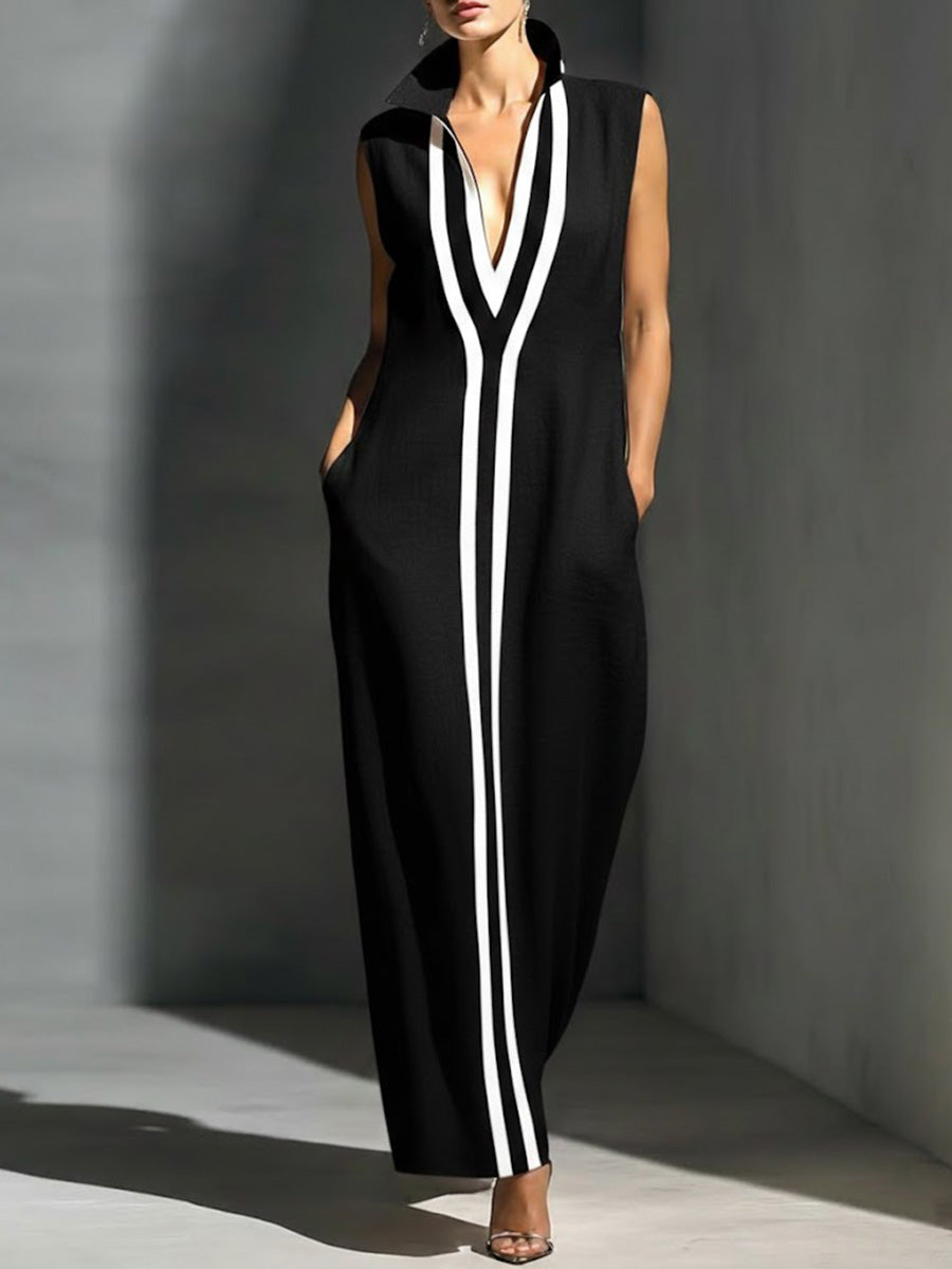 Women's Stand-collar Sleeveless Casual Loose Cotton And Linen Dress