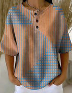 Women's Retro Multicolor Gradient Patchwork Abstraction Patterns Art Print Casual Waffle Cotton Shirt