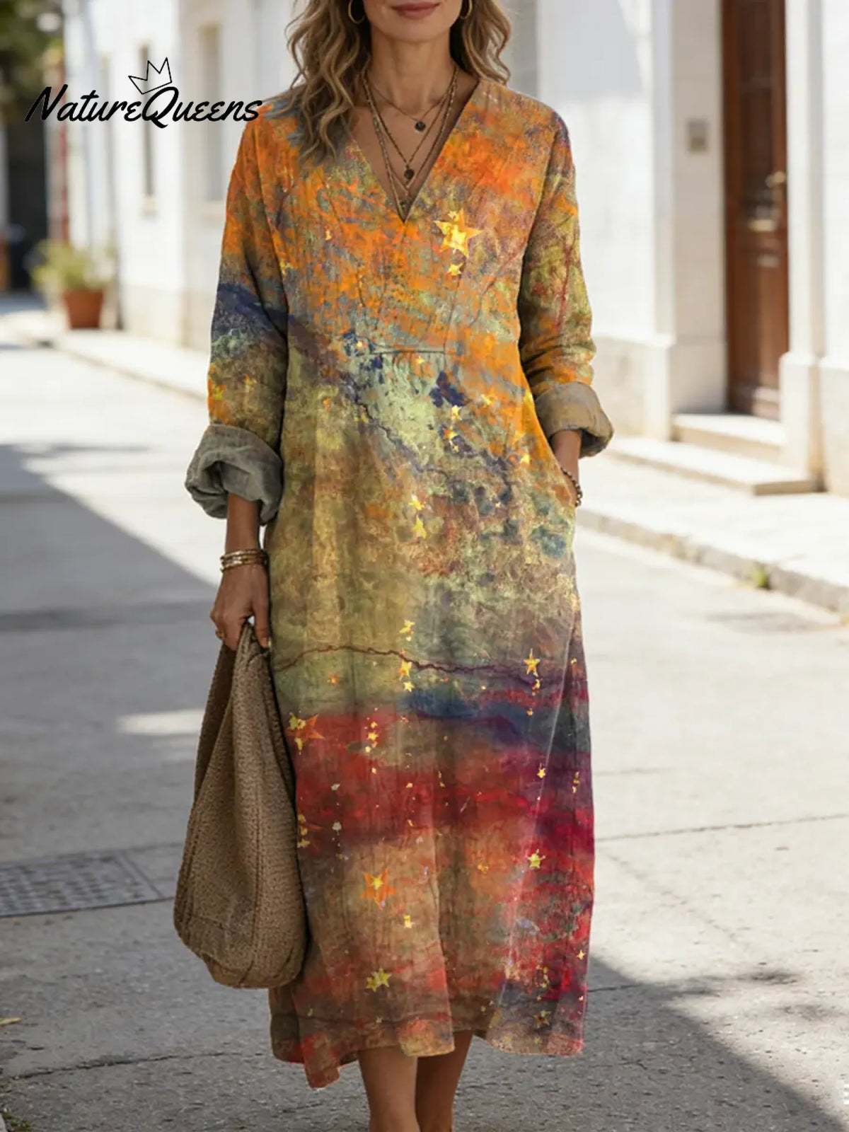 Women's Gradient Pattern Art Print Casual Cotton Dress