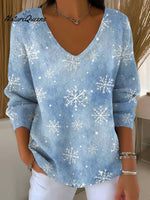 Women's Winter Christmas Gradient Snowflake Decoration Pattern Casual V Collar Long Sleeve Sweater