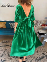 Women's Solid Color Round Neck Three-quarter Sleeve Loose Casual Velvet Dress