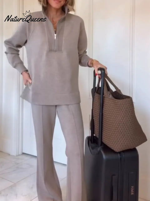 Women's Cozy Travel Cotton Sweatshirt And Pants Two-piece Set