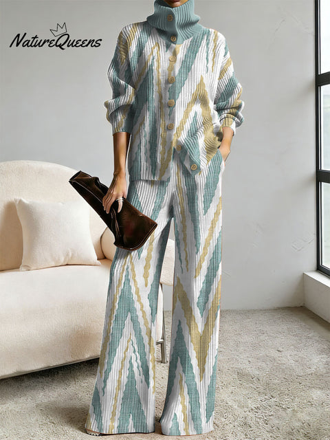 Women's Floral Pattern Art Print Casual Cotton Knitted Suits