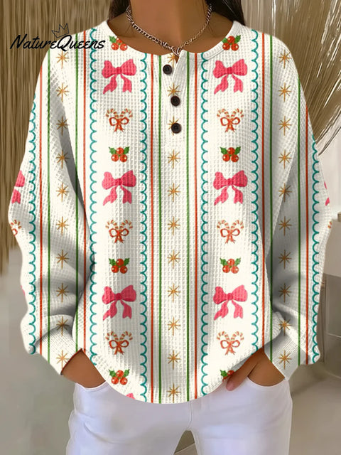 Women's Beautiful Bow Gift Painting Art Print Casual Cotton Shirt