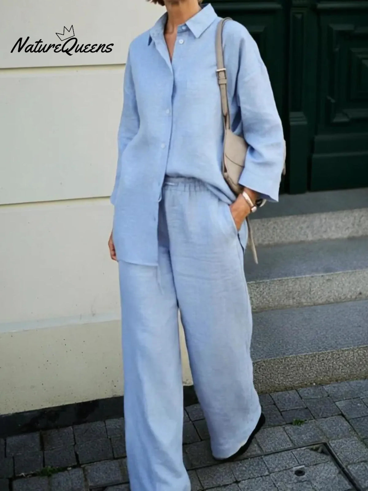 Effortless Elegance Linen Shirt And Wide-leg Pants Two-piece Set