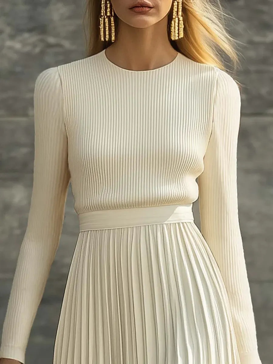 Women's Stylish Casual Satin Knit Pleated Maxi Dress