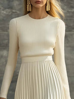 Women's Stylish Casual Satin Knit Pleated Maxi Dress