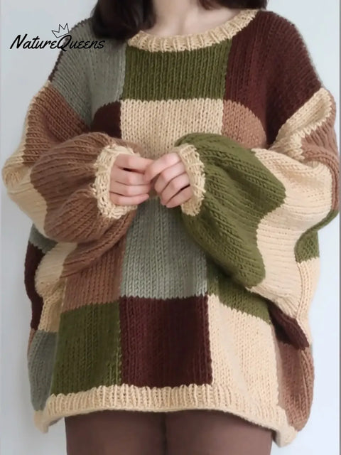 Women's Cozy Loose Plaid Pullover Sweater