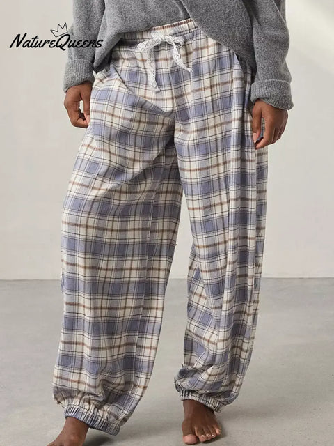 Women's Plaid Casual Loose Cotton Pants