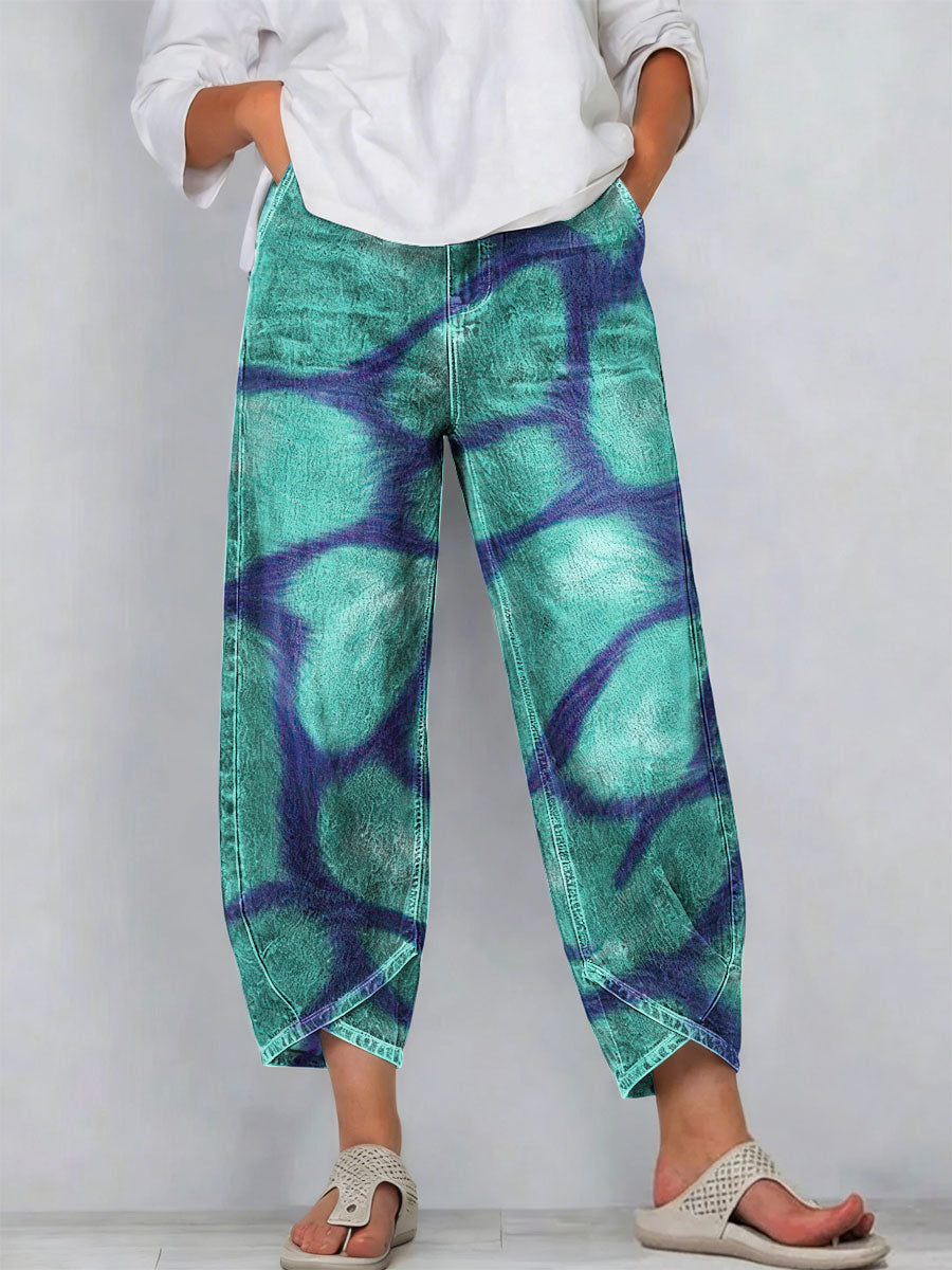 Women's Vintage Nationality Pattern Art Prints Casual Denim Cotton Pants