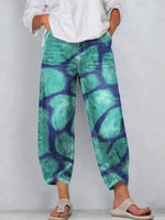 Women's Vintage Nationality Pattern Art Prints Casual Denim Cotton Pants