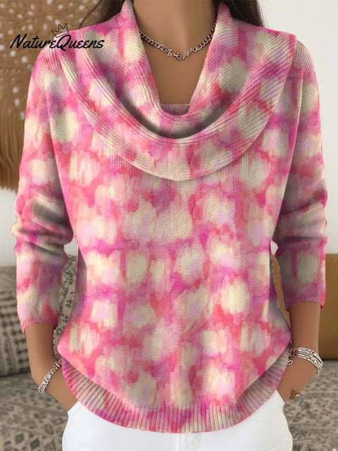Women's Abstract Pattern Art Print Cowl Neck Sweater