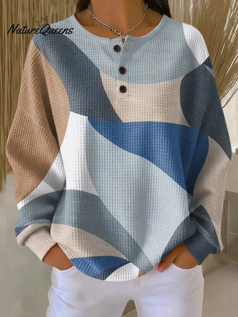 Women's Colorful Abstract Geometric Painting Art Print Casual Cotton Shirt