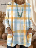 Women's Vintage Plaid Art Pattern Art Print Casual Cotton Knitted Sweater