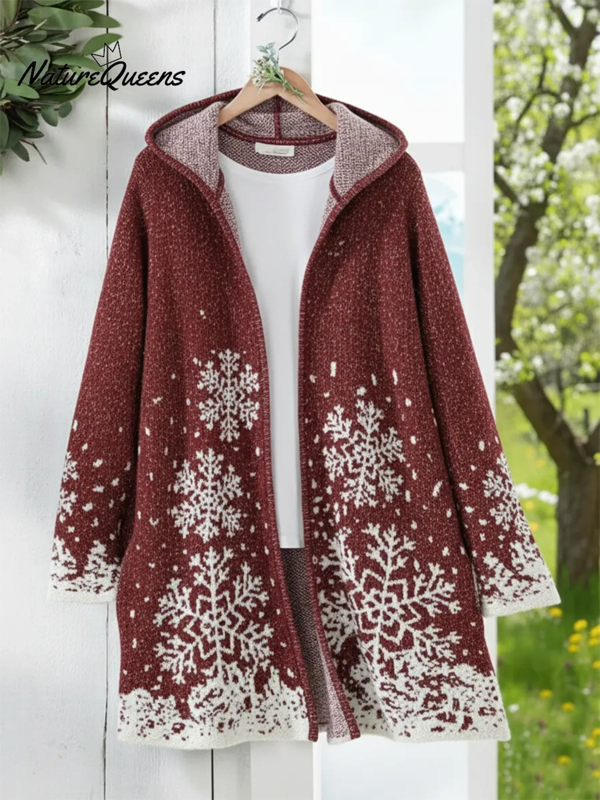 Blue Snowy Night Knitted Hooded Cardigan