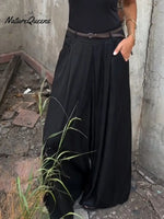 Women's Solid Color High-waisted Casual Loose Cotton Linen Wide-leg Pants