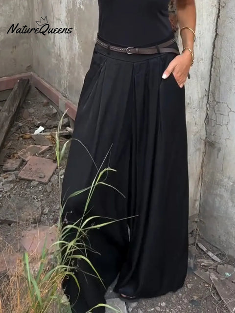 Women's Solid Color High-waisted Casual Loose Cotton Linen Wide-leg Pants