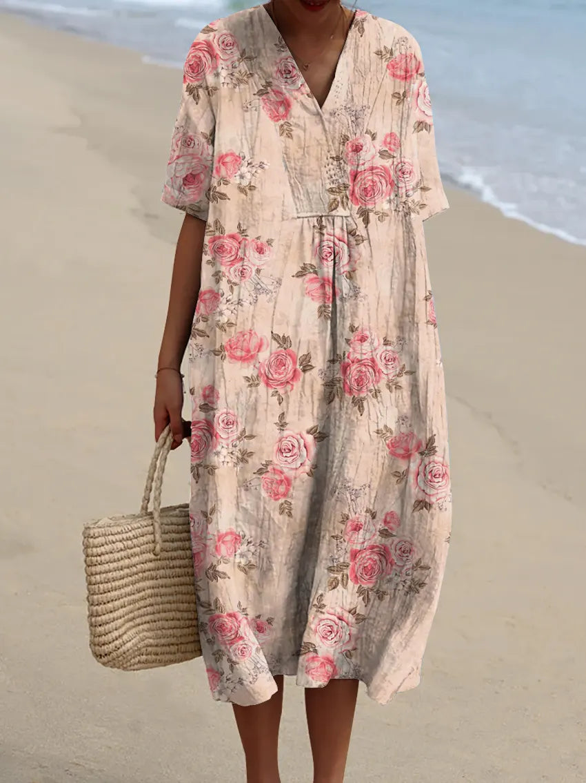 Women's Floral Pattern Art Print Casual Cotton Dress