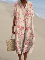 Women's Floral Pattern Art Print Casual Cotton Dress