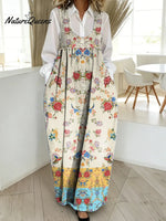 Women's Floral Pattern Art Print Casual Cotton Denim Dress