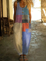 Women's Vintage Geometry Print Casual Cotton Vest Jumpsuit