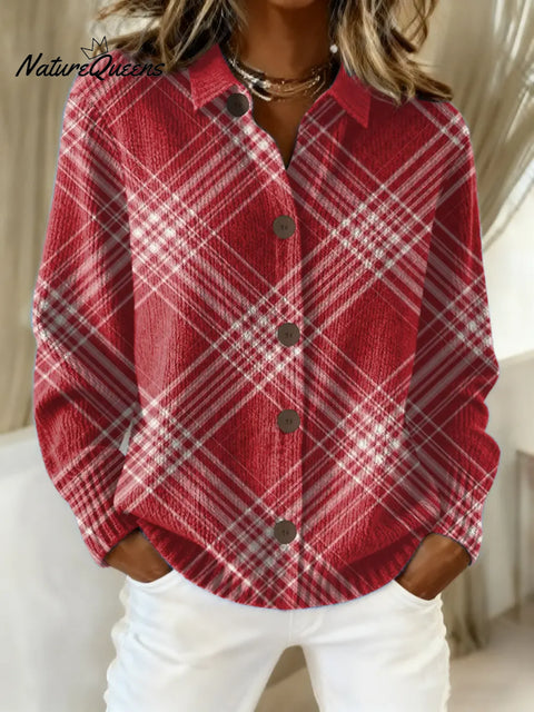 Women's Plaid Pattern Art Print Casual Sweater