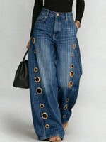 Women's Retro Stripe Print Casual Fashion Cutout Jeans