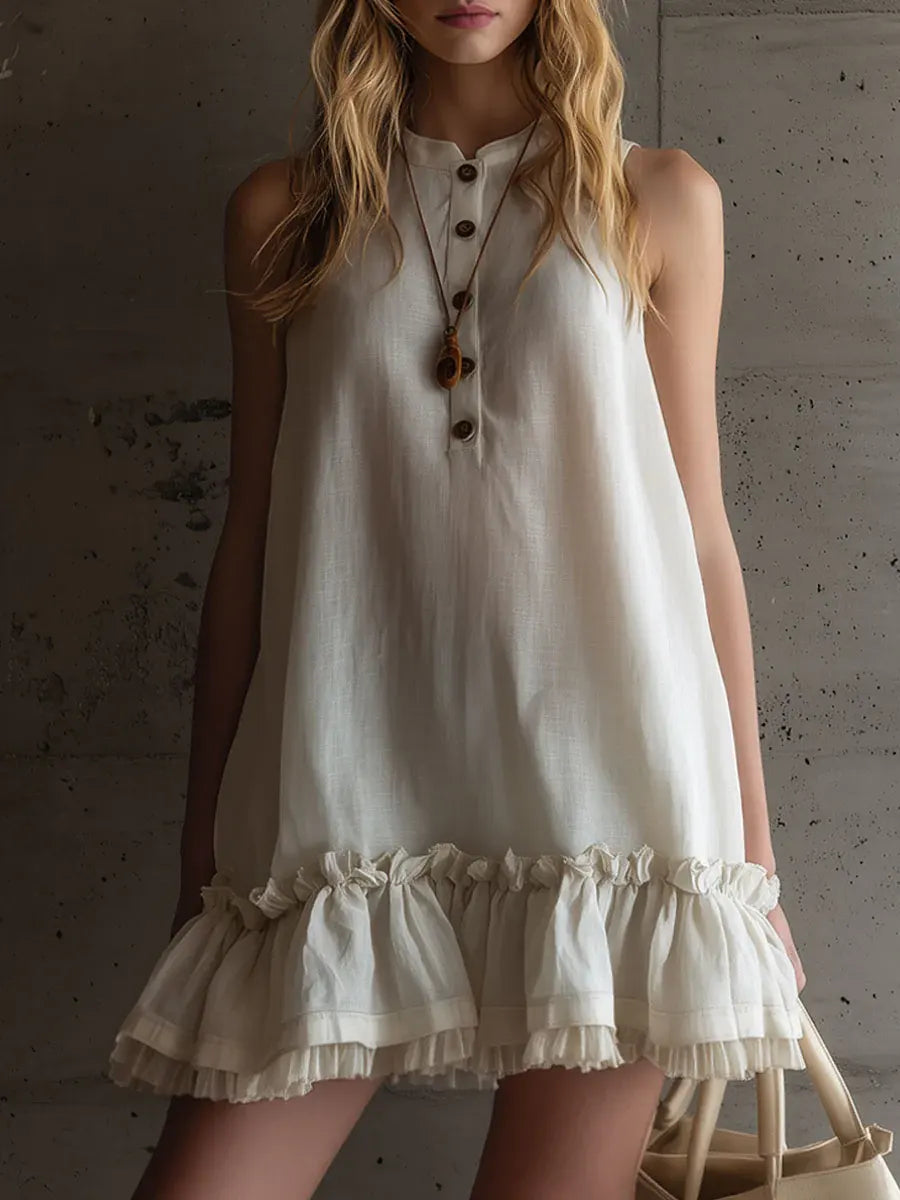 Simple Cotton And Linen Lace Dress