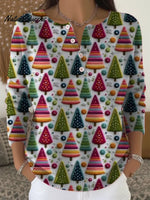 Women's Vintage Christmas Tree Art Print Buttoned Cardigan Sweater