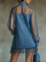 Fashionable Patchwork Organza Denim Mini Dress