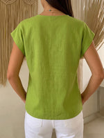 Casual Solid-color V-neck Cotton-linen Blouse