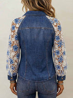 Women's Casual Loose-fit Long-sleeve Denim Patchwork Shirt With Collar
