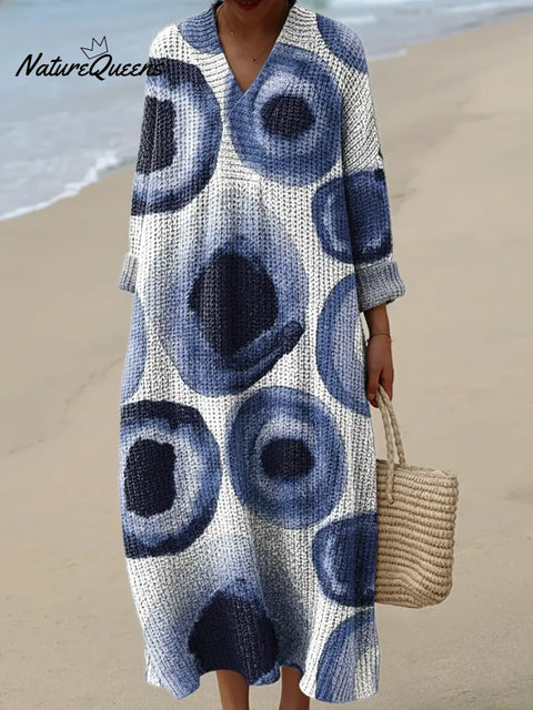 Women's Abstract Pattern Art Print Casual Cotton Knitted Dress