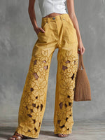 Women's High-waisted Casual Loose Wide-leg Pants With Openwork Embroidery