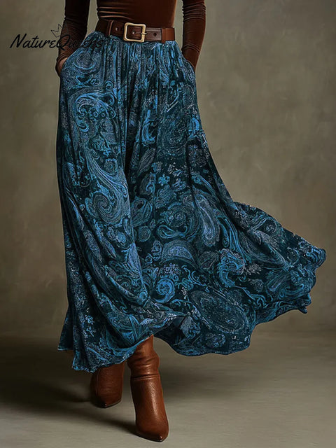 Women's Retro Paisley Print High-waisted Casual Loose A-line Skirt