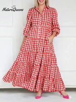 Women's Plaid Long-sleeved Cotton Dress
