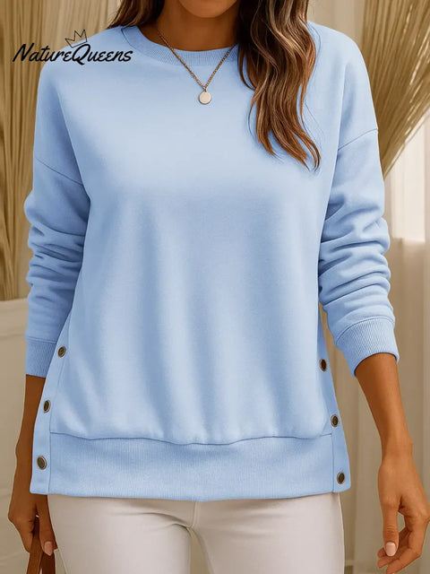 Women's Solid Color Crew Neck Long Sleeve Casual Loose Sweatshirt