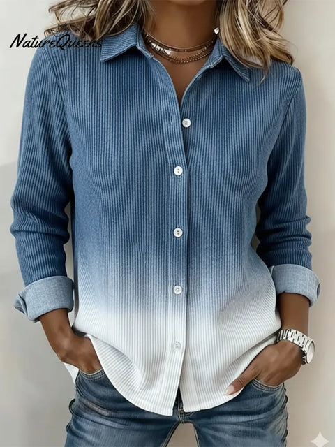 Women's Casual Gradient Blue Loose Shirt