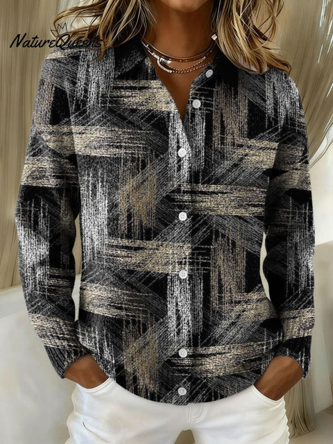 Simple Geometric Short Line Decorative Pattern Casual Long Sleeve Shirt Collar Sweater