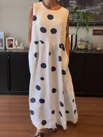 Women's Polka Dot Sleeveless Round Neck Long Dress