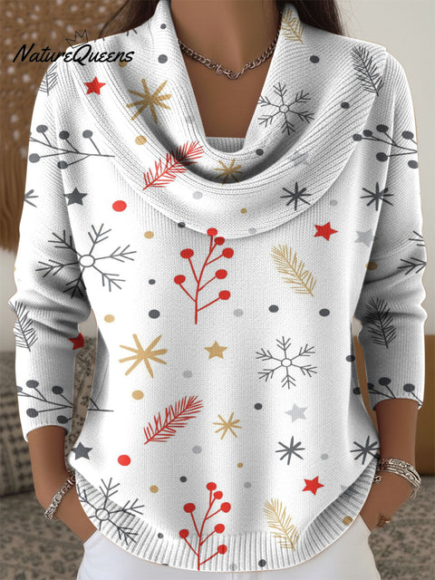 Winter Christmas Plant Decoration Patterns Women's Casual Swing Collar Long Sleeve Sweater