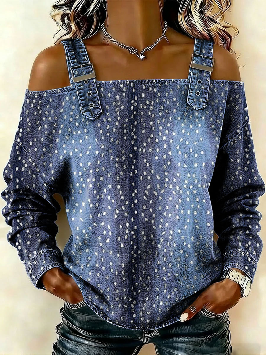 Women‘s Vintage Flowers Pattern Art Print Casual Cotton Denim Shirt