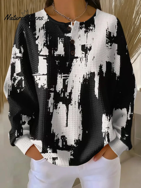 Women's Abstract Pattern Art Print Casual Waffle Sweatshirt