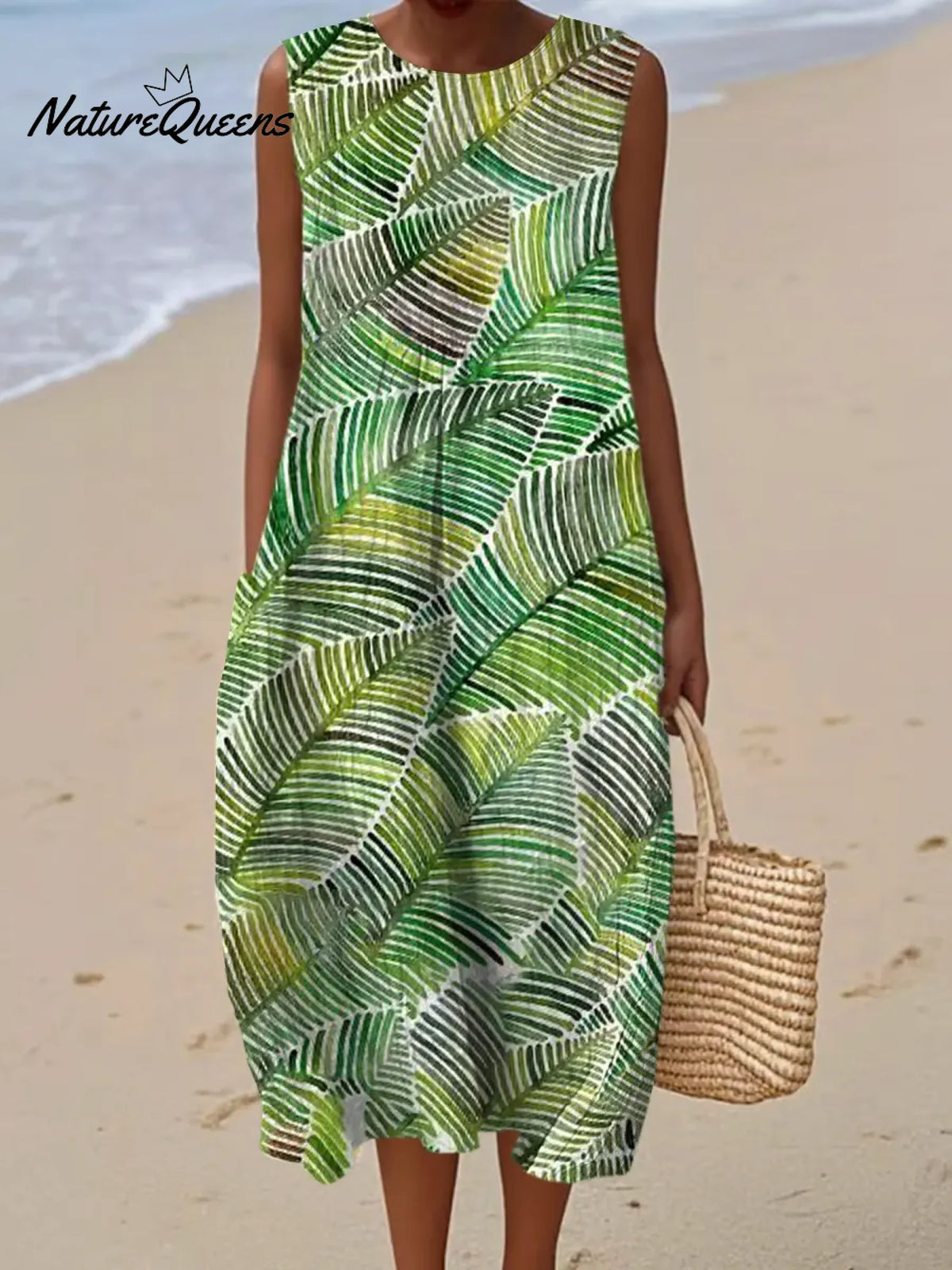 Women's Vintage Leaves Pattern Art Print Casual Cotton Denim Dress