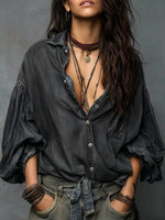 Women's Lantern Sleeve Denim Shirt